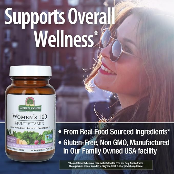 Nature's Answer Womens 100 Multi Vitamin | 60 Vegetarian Capsules | Supports Overall Wellness | Promotes Immune Function | Non GMO | Vegan | Kosher | Made in The USA