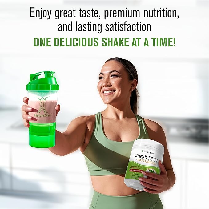 NaturalSlim Metabolic Protein Powder with Collagen Strawberry - Hydrolyzed Collagen Protein Powder for Hair, Skin, Bone, Joint, and Metabolism - Low Carb Meal Replacement Shake Mix - 17.6 oz