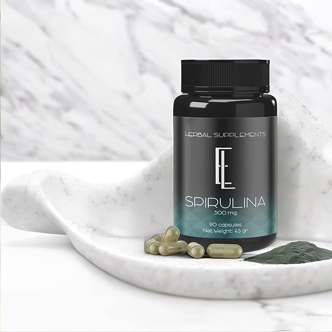 Spirulina Capsules - 90 x 500 mg, High-Potency Plant-Based Superfood, Supplements, Non-GMO Vegetable Cellulose Vegan Friendly Capsules