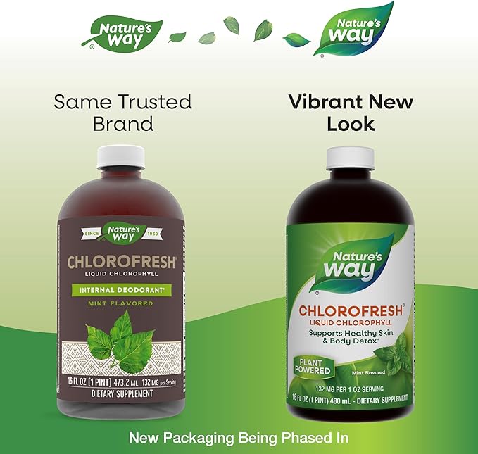 Nature's Way Chlorofresh, Liquid Chlorophyll, Supports Healthy Skin & Body Detox*, Internal Deodorant*, Supports Liver Detoxification Pathways*, Mint Flavored, 16 Fl. Oz
