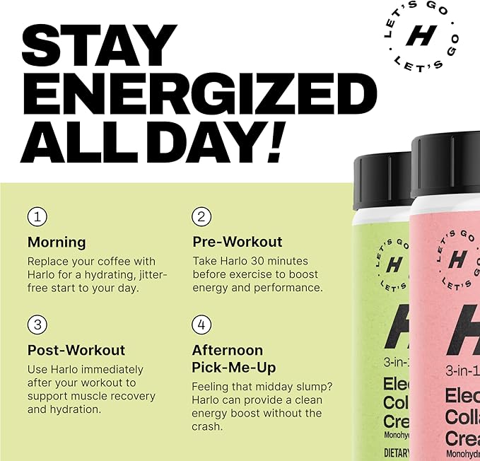 Harlo - Watermelon Salt Electrolyte Drink Mix w/Bovine Collagen & Creatine - Creatine Monohydrate Powder - Energy Drink Powder - Pre Workout Powder - Sugar Free Energy Drinks - Post Workout Recovery