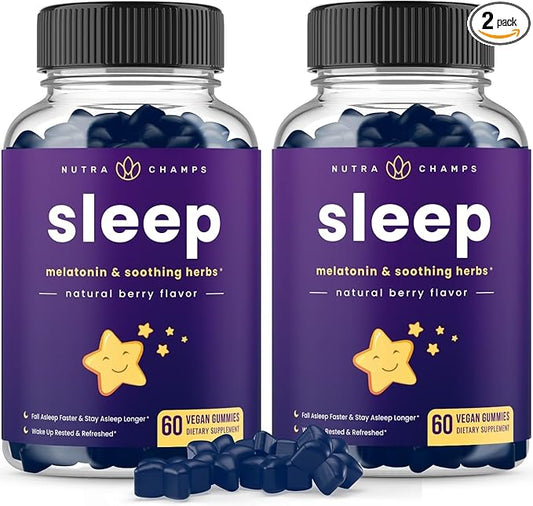 NutraChamps Sleep Gummies for Adults & Kids, Melatonin Gummies with Chamomile, Valerian & L Theanine, Vegan Childrens Melatonin 3mg, 1.5 mg, or 6mg (Pack of 2, 120 Gummy)