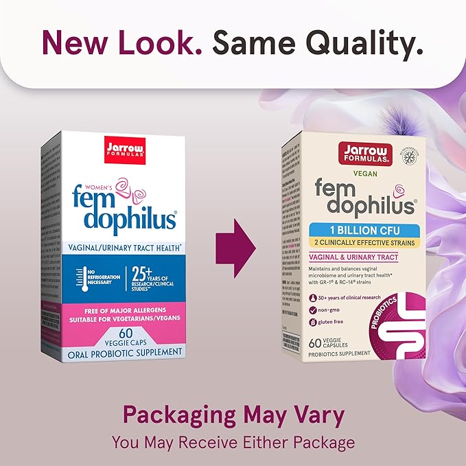 Jarrow Formulas Fem-Dophilus Probiotics 1 Billion CFU With 2 Clinically Effective Strains, Dietary Supplement for Vaginal Health and Urinary Tract Health, 60 Veggie Capsules, 60 Day Supply