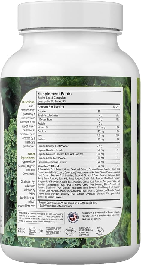 Zahler Core Greens, Superfood Greens Capsules, Super Greens with Spirulina, Chlorella, Spectra Blend and More, Kosher, 240 Capsule (240 Capsules)