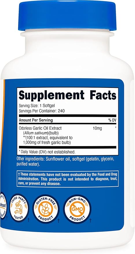 Nutricost Garlic 1000mg, 240 Softgels (2 Bottles) - Orderless, Premium Gluten Free Supplement