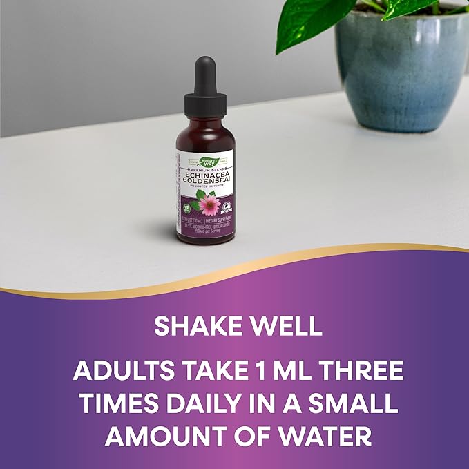 Nature's Way Premium Formula Echinacea-Goldenseal, 250 mg per serving, 99.9% Alcohol-Free, 1.01 Oz.
