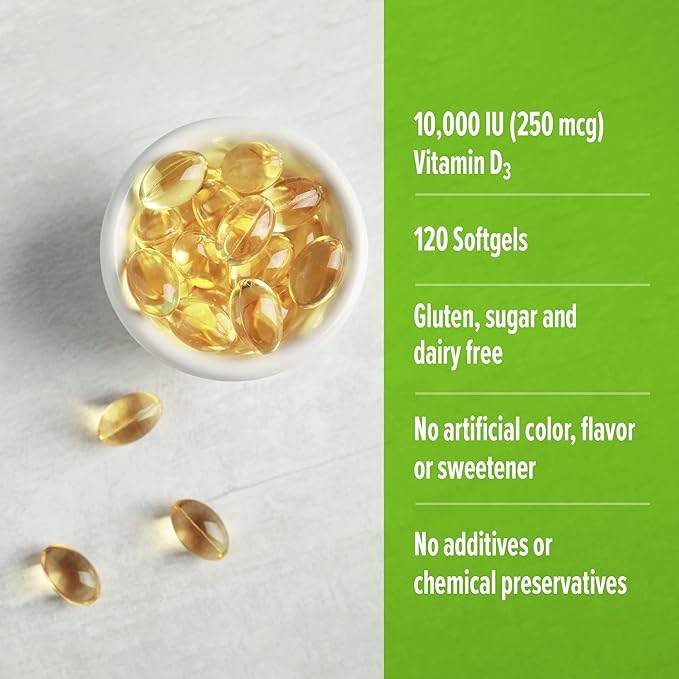 ORZAX Vitamin D3 10000 iu (250 mcg) – Non-GMO, Gluten Free, Sugar Free, Dairy Free – 120-Day Supply for Strong Muscle Function & Immune Support – Mood Supplement for Wellness (120 Softgel)