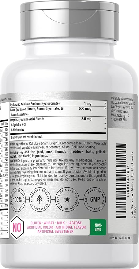 Horbäach Hair Skin and Nails Vitamins | 150 Caplets | with Biotin and Collagen | Supplement for Women and Men | Non-GMO, Gluten Free
