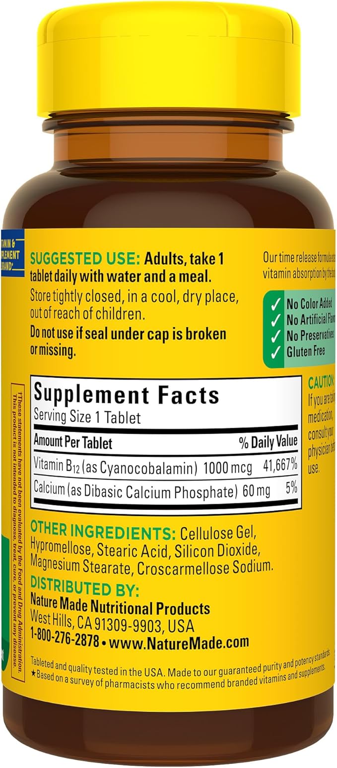 Nature Made Vitamin B12 1000 mcg, Dietary Supplement For Energy Metabolism Support, 75 Time Release Tablets, 75 Day Supply