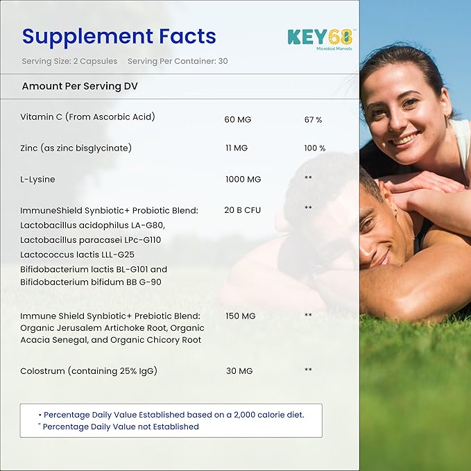 Probiotic Supplement for Men & Women – Advanced Pre+Probiotics with 20 Billion CFU, Colostrum (25% IgG), Vitamin C, Zinc & L-Lysine – Gut Health & Immune Support – 60 Delayed-Release Capsules