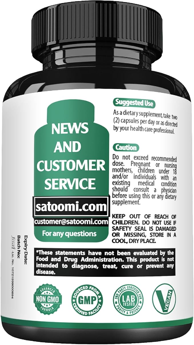 Satoomi 8in1 Cortisol Manager - Supplement with Magnesium Glycinate, Ashwagandha, Rhodiola Rosea, Lions Mane & More - Cortisol Reducer Men & Women - 60 Capsules