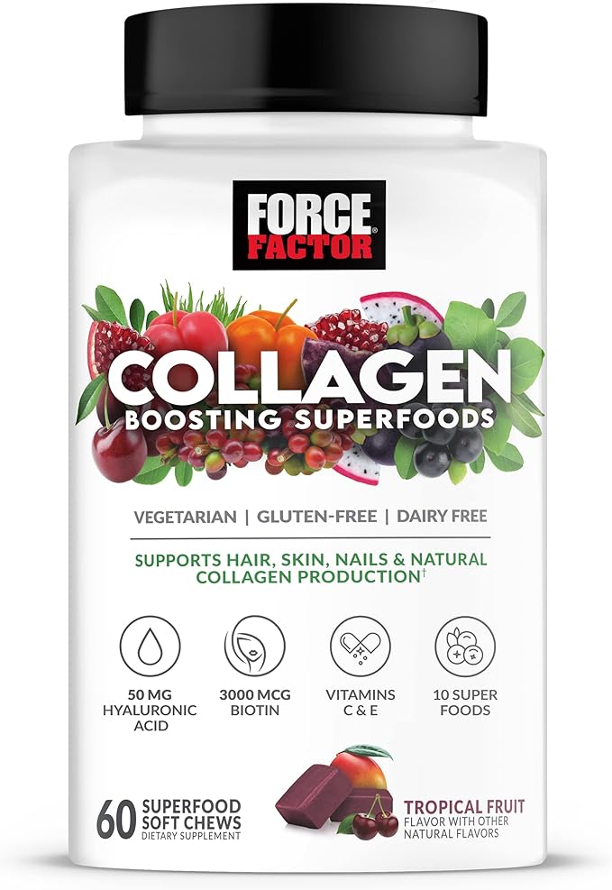 Force Factor Total Beets Blood Pressure Support 60 Chews and Collagen Boosting Superfoods 60 Soft Chews for Heart Health, Skin, Hair, and Nails