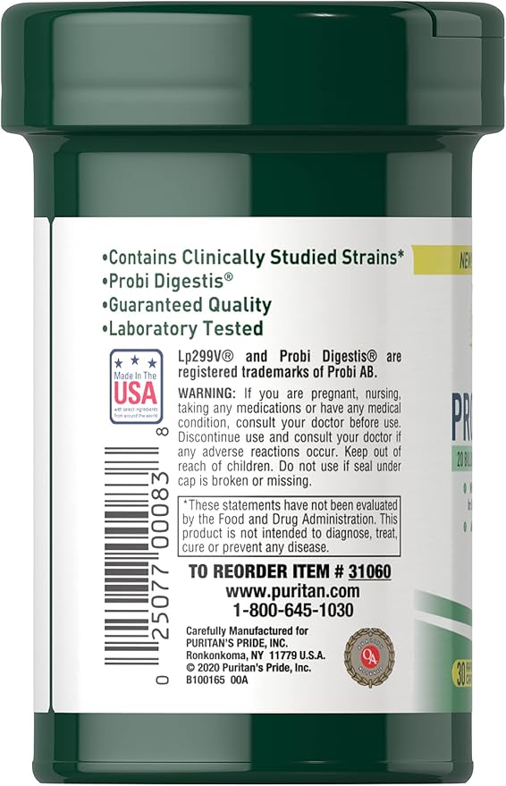 Puritan's Pride Premium Probiotic 10, 20 Billion CFU Clinically Studied Culture Strains, Dietary Supplement for Digestive, Gut, and Immune Health, 1 Month Supply, 30 Rapid Release Capsules