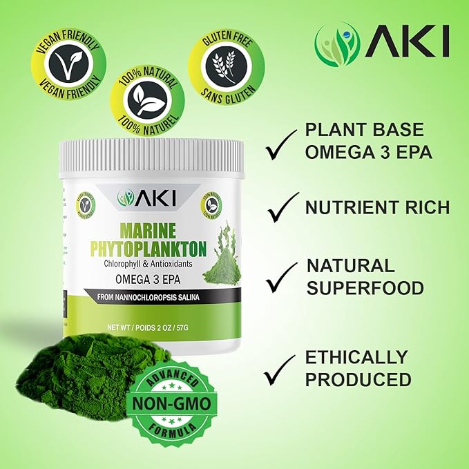 AKI Cruciferous Superfood Blend Powder and AKI Marine Phytoplankton Powder - Plant Based Proteins Ideal to Boost Greens Veggie Smoothie Supplements Vitamins | Vegan & GMO Free