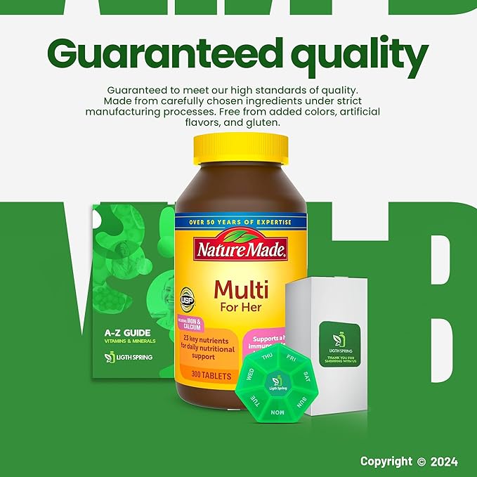 Multi for Her Women's Multivitamin Tablets, 300 Count (2Pack) for Daily Nutritional Support with Better Ligth&Spring Guide