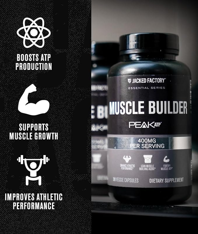 Jacked Factory Build PM Night Time Muscle Builder & Sleep Aid (60 Capsules) & Essentials Muscle Builder - Daily Strength Builder for Men with Peak ATP (30 Capsules)
