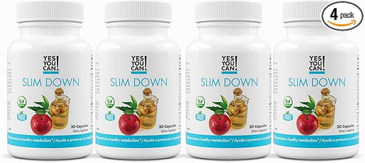 Yes You Can! Slim Down Dietary Supplements - with African Mango, L-Carnitine, Apple Cider Vinegar, Green Tea Extract, and Caffeine derived from Guarana Seed Extract, 120 Capsules/4 Month Supply