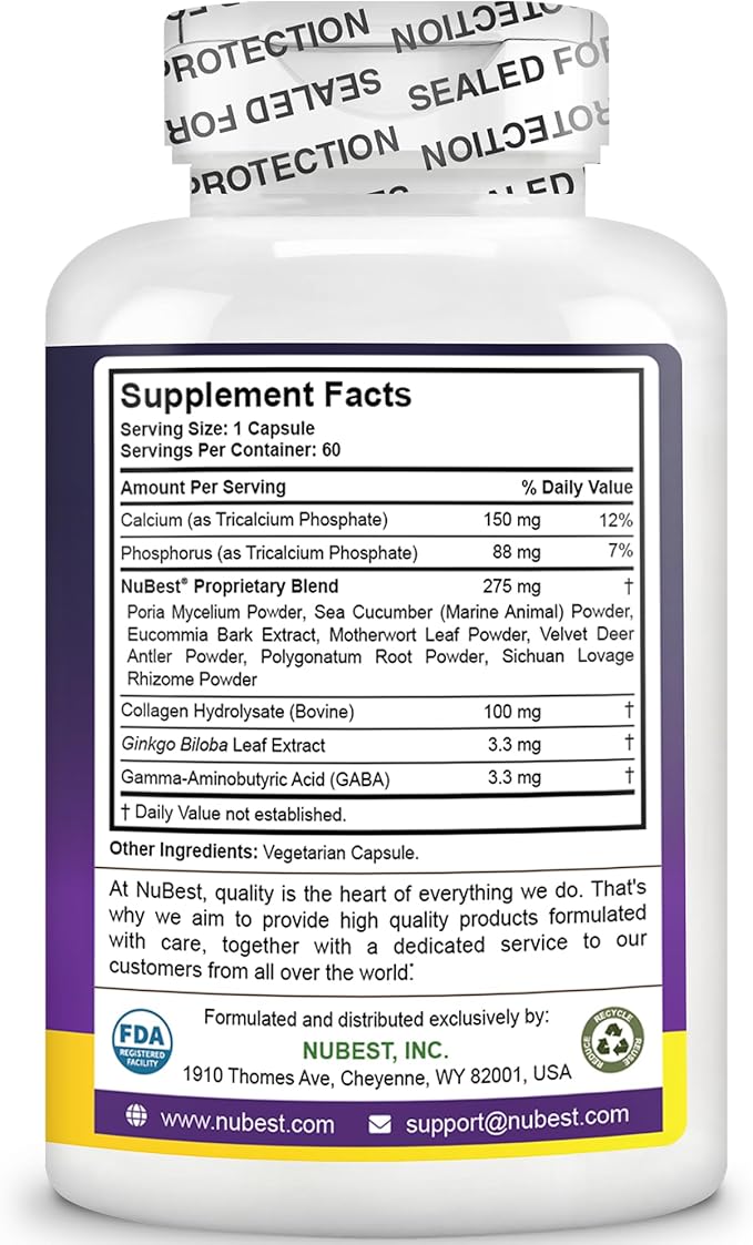 NuBest Tall - Calcium Supplement - Magnesium Supplement for Bones, Teeth - Support Bone Strength, Enhanced Immunity for Ages 5+ with Vitamin D3, Vitamin K2 and Blended Herbs - 60 Capsules