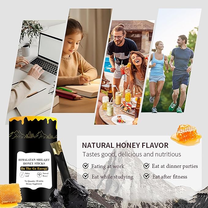 Zotreval Shilajit Honey Sticks, 30 Sticks - Pure Himalayan Resin, Organic Honey & Saffron for Energy Boost, Immune Support & Vitality, SHILAJIT Honey Sticks for Men & Women