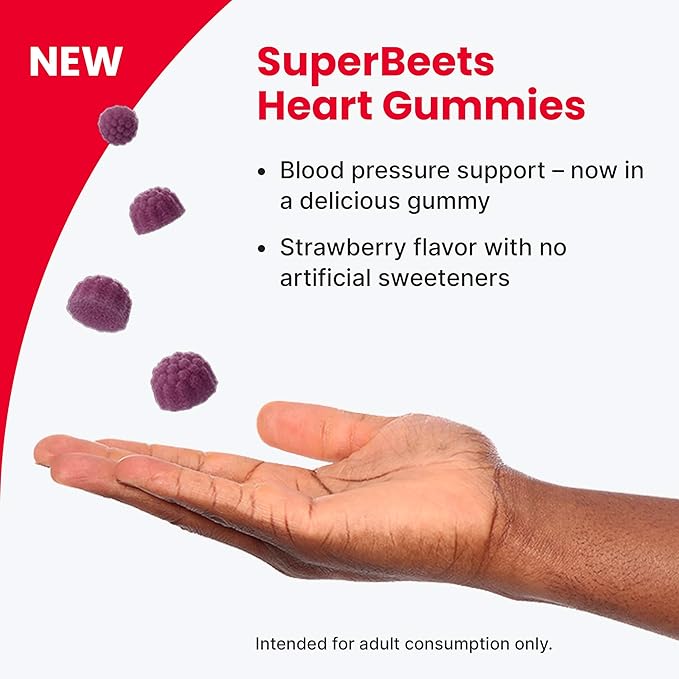 HumanN SuperBeets Strawberry Heart Gummies - Beetroot & Grape Seed Extract, 120 Count