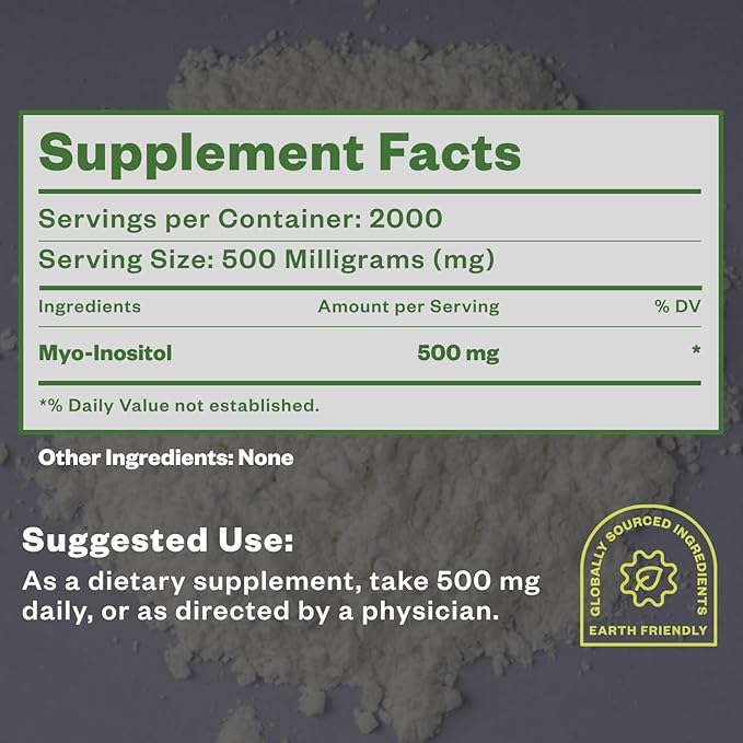 Myo-Inositol Powder, 1 kg, Fertility, Hormonal Balance and Ovarian Support, Pure Inositol Powder, Myo Inositol Supplement to Support Energy and Brain Wellness, Vegan, Non-GMO, 2000 Servings