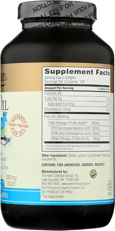 Spectrum Essentials Softgels, Fish Oil Omega-3, 1000 mg, 250 Count