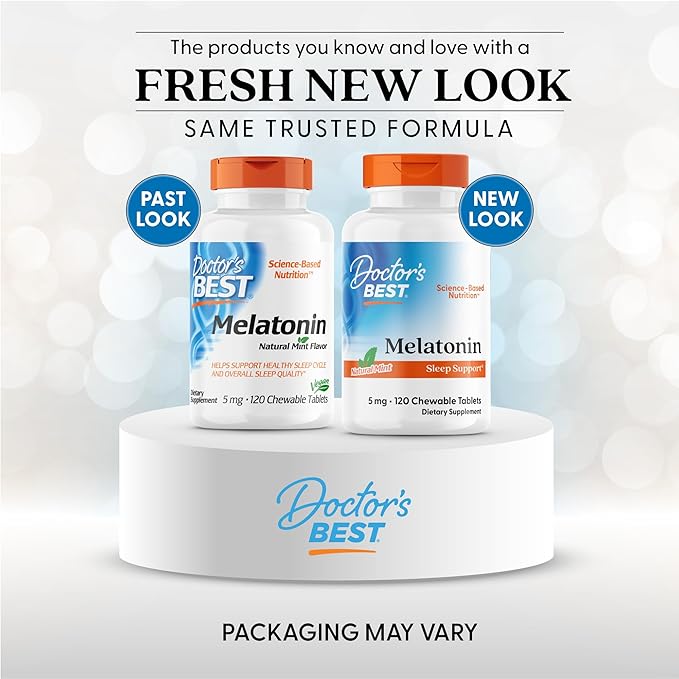 Doctors Best Melatonin, Sleep Support, Non-GMO, Gluten Free Vegan, Natural Mint Flavor 120 Chewable Tablets