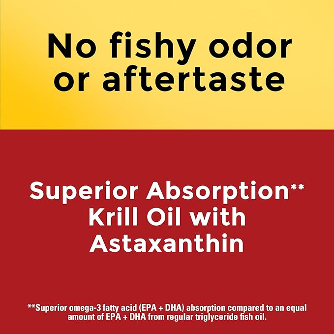Nature Made Superior Absorption Krill Oil 500mg with Astaxanthin and Phospholipids, Omega 3 for Heart Health Support, Antarctic Krill Oil, 100 Softgels, 100 Day Supply