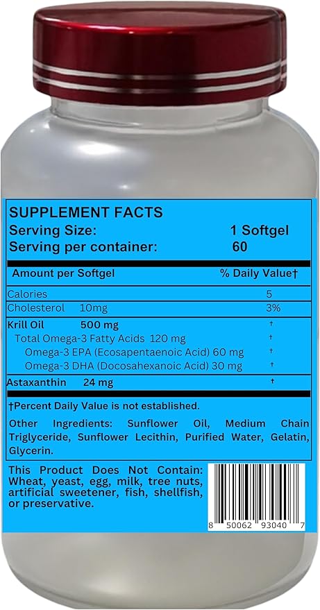 Liposomal Astaxanthin 24mg with Kril Oil 500mg Supplement (240 Softgelss)