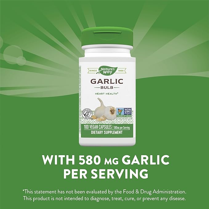 Nature's Way Garlic Bulb, Supports Heart Health*, 100 Vegan Capsules (Pack of 2)