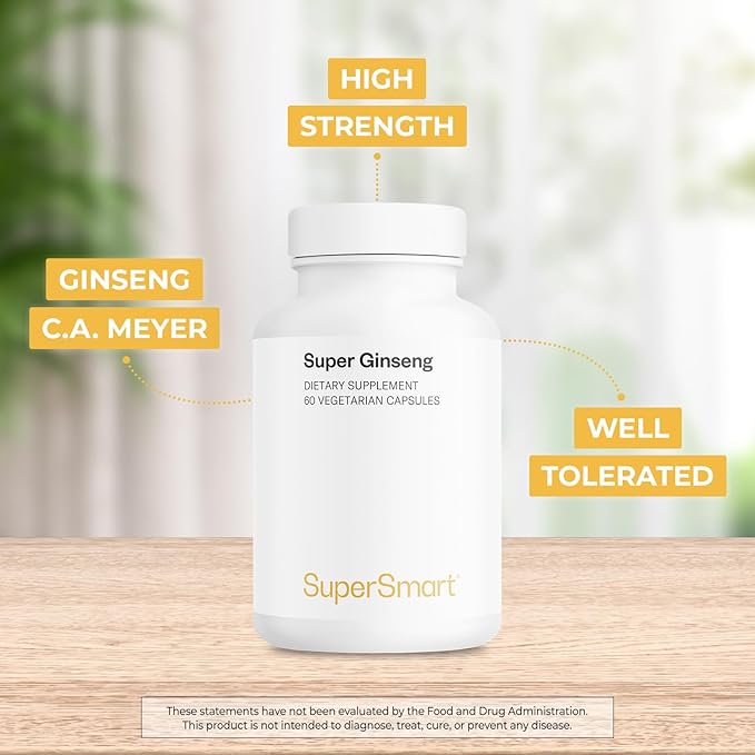 Supersmart - Ginseng 30% 2000mg per Day (High Strength) - Radix Panax Ginseng Supplement - Ginseng CA Meyer 30% Ginsenosides | Non-GMO & Gluten Free - 60 Vegetarian Capsules
