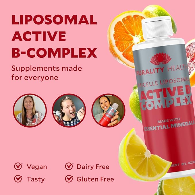 Vitamin B Complex Liquid Supplement, Purality Health, Liposomal Enhanced Absorption, B1, B2, B3, B5, B6, B12 & Biotin + Essential Minerals, 15 Day Supply