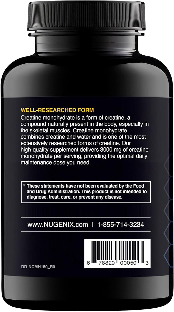 Nugenix Essentials Premium Creatine Monohydrate Pills Capsules Supplement, 3000mg, 150 Capsules