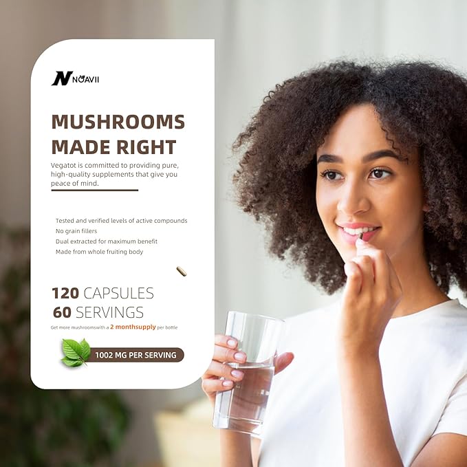Mushroom Complex Supplement 2600mg, 120 Capsules - 10 Mushrooms Blend - Reishi, Lions Mane, Cordyceps, Chaga, Turkey Tail, Maitake, Shiitake, Oyster Nootropic Complex - Brain, Energy, Focus Pills