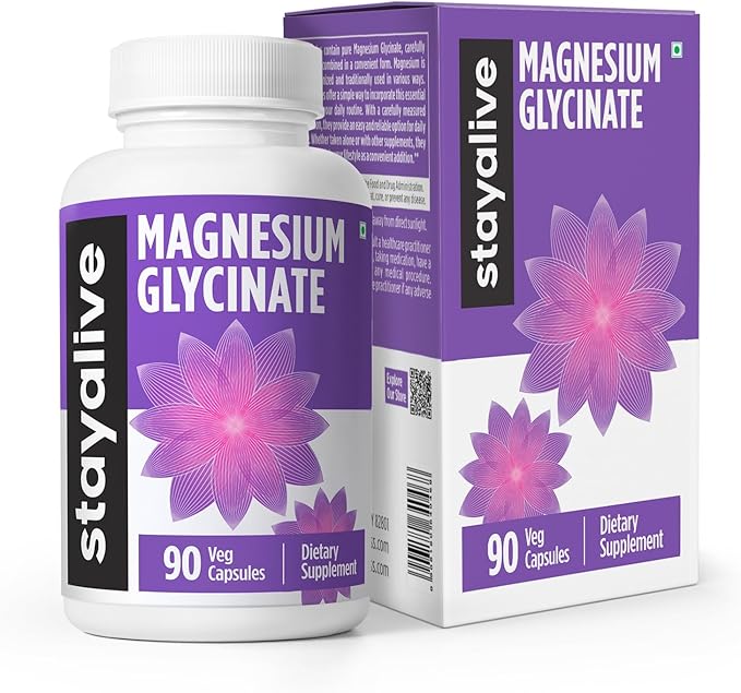 STAY ALIVE Chelated Magnesium Glycinate 500mg, High Absorption, 90 Capsules, 100% Pure Glycinate Powder, Extra Strength Magnesium Supplement for Women and Men, Non-GMO & Gluten Free Pills