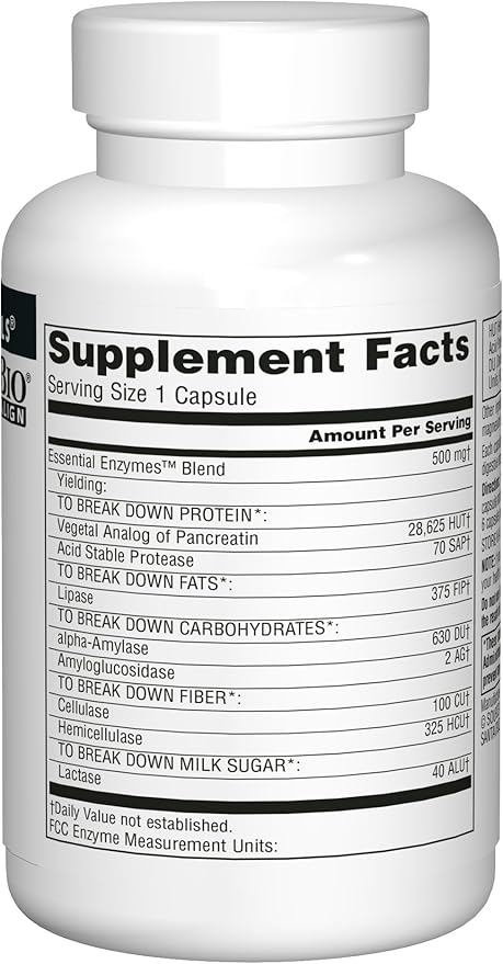 Source Naturals Essential Enzymes 500mg Bio-Aligned Multiple Supplement Herbal Defense for Digestion, Gas & Constipation Relief - Strong Immune System Support - 120 Capsules (Pack of 2)