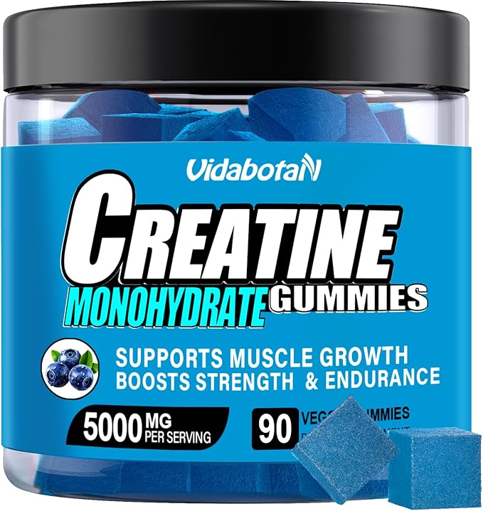 Sugar Free Creatine Monohydrate Gummies for Men & Women-5g of Creatine Monohydrate per Serving for Muscle Mass,Vegan,Blueberry Flavor, 90 Count