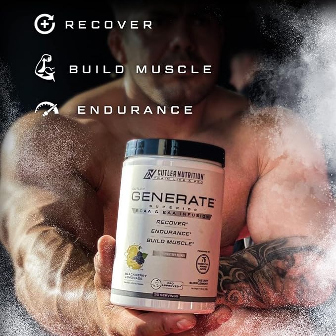 Cutler Nutrition Generate EAA and BCAA Powder: Best Branched Chain Amino Acids Supplement with Essential Amino Acids, 5g BCAAs, 2g EAAs for Lean Muscle Mass | Sour Rainbow Candy, 30 Servings