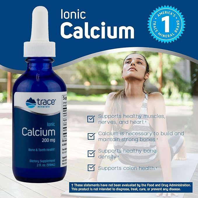 Trace Minerals Ionic Calcium - Supplement to Support Bone Health & Strength - Calcium Supplement to Aid Dental & Nerve Health - Support Mineral Absorption & Bone Density - 2 fl oz (About 48 Servings)
