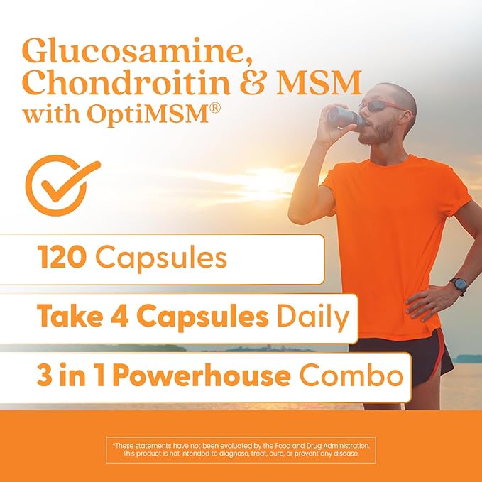 Doctor's Best Glucosamine Chondroitin Msm with OptiMSM Capsules, Supports Healthy Joint Structure, Function & Comfort, Non-GMO, Gluten Free, Soy Free, 120 Count (Pack of 1)