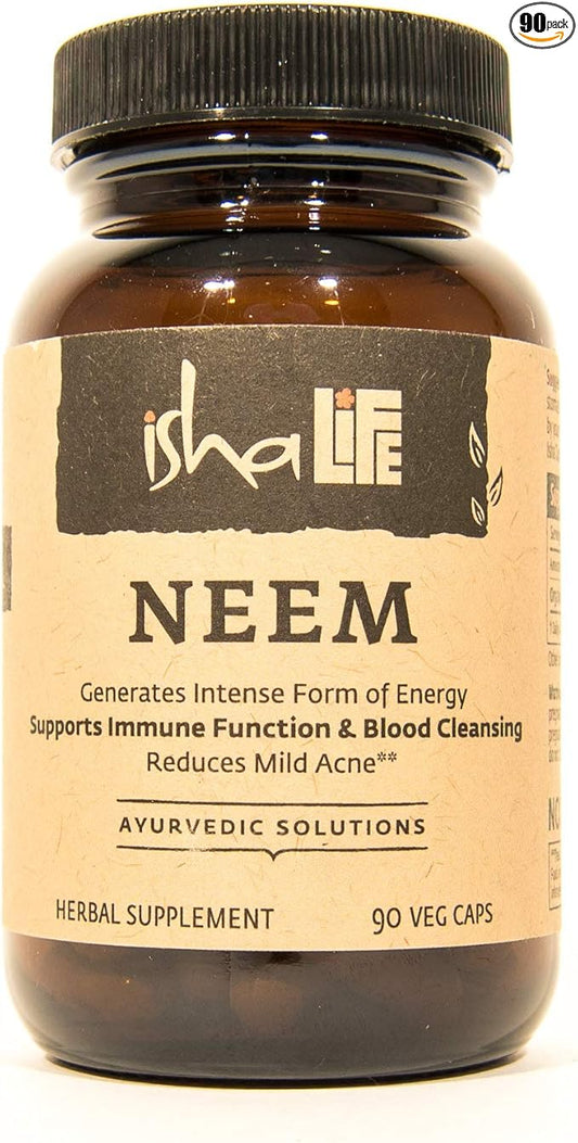 ISHA Organic Neem Supplement — Natural Ayurvedic Herbal Cleanser and Purifier: Boosts Immunity - 90 Vegetarian Capsules, 900 mg Each