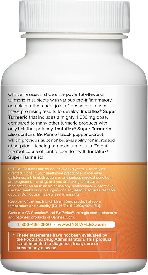 Instaflex Super Turmeric - 1000mg Turmeric Curcumin with BioPerine, Black Pepper Extract, 95% Curcuminoids, 30 Count