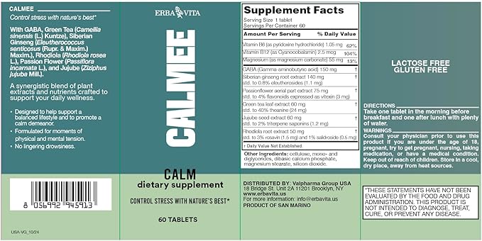 Calmee Unwind Dietary Supplement - Help Support a Balanced Lifestyle and to Promote a Calm demeanor, 60 Tablets