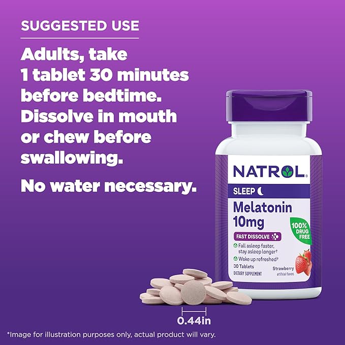 Natrol Sleep Melatonin 10mg Fast Dissolve Tablets, Nighttime Sleep Aid for Adults, 30 Strawberry-Flavored Melatonin Tablets, 30 Day Supply (Pack of 4)