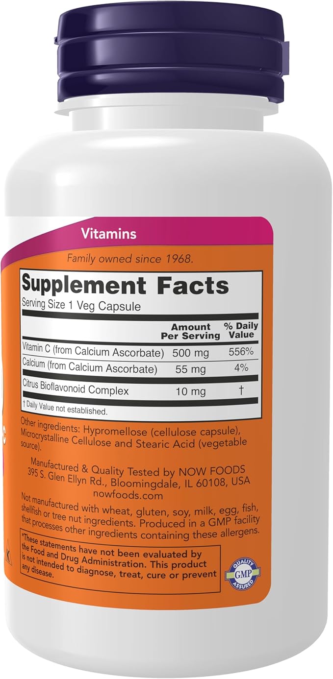 NOW Foods Supplements, Vitamin C-500 Calcium Ascorbate, Antioxidant Protection*, 100 Veg Capsules