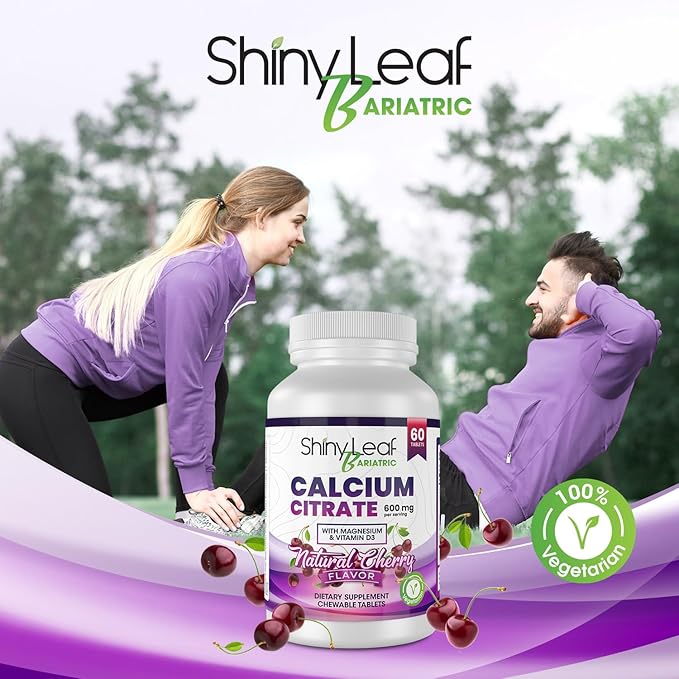 Shiny Leaf Bariatric Calcium Citrate Chews - 600mg, with Vitamin D 3 Plus Magnesium - Chewable Supplements for Women and Men, Bariatric Patients Vitamins for Bone and Joints Health, 120 Count, Cherry