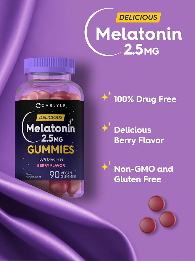 Carlyle Melatonin 2.5 mg Gummies | 90 Count | Berry Flavor Gummy Supplement | Vegan, Non-GMO, Gluten Free