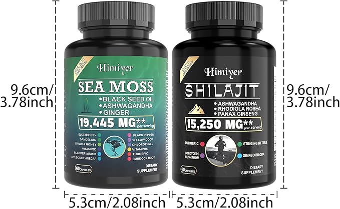 2pcs, Ultimate Wellness Bundle - Boost Energy, Immunity & Brain Function with 7000mg Sea Moss, 4000mg Black Seed Oil, 2000mg Ashwagandha, 9000mg Ginger & Shilajit, Vegan-Friendly Supplement