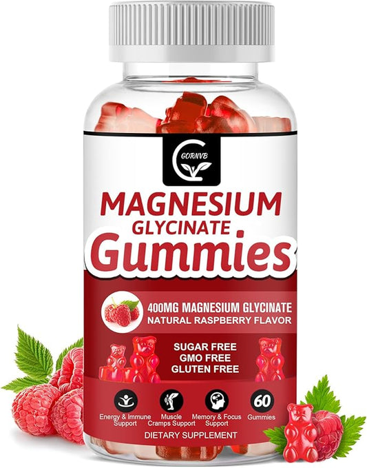 Magnesium Glycinate Gummies 400mg, Mg Potassium Supplement with Chelated Magnesium Malate Complex, Vitamin D, B6, and CoQ10, Supports for Memory, Calm, Mood & Sleep - 60 Count (Pack of 1)
