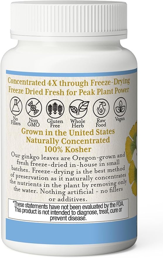 Eclectic Institute Raw Freeze-Dried Ginkgo | Circulatory Support, Supports Brain Function, Concentration & Memory | 120 CT